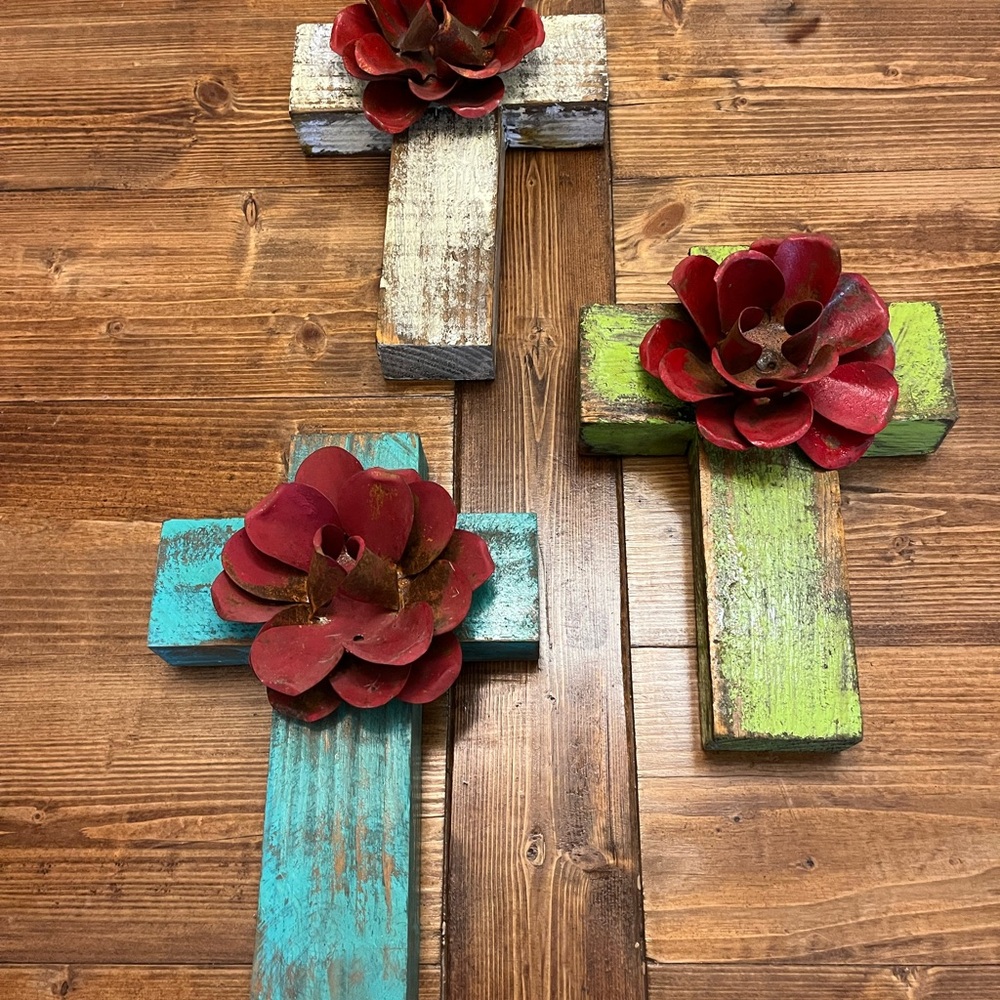 Rustic wooden and metal crosses